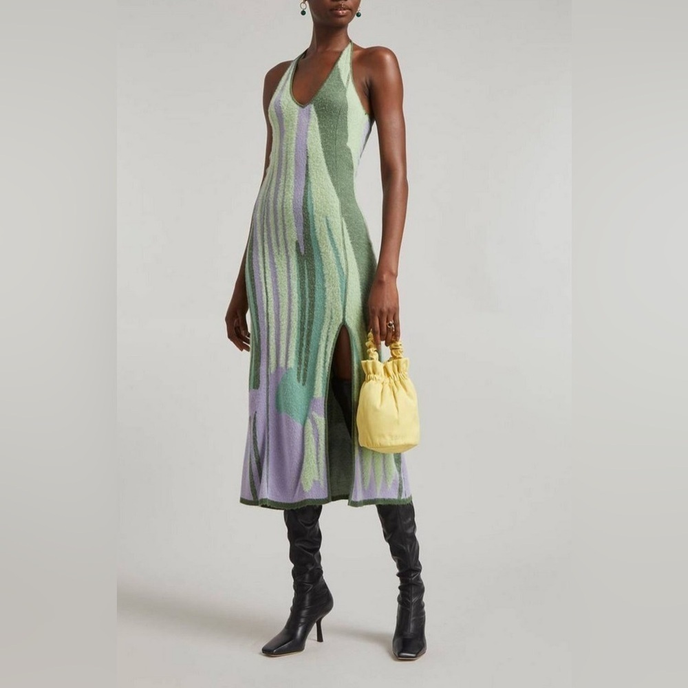 House of Sunny Lakeside Hockney Knit Dress Green Violet US 8 Bloggers Favorite!